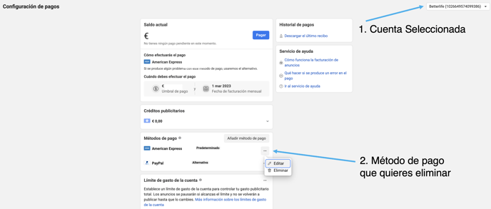 Ejemplo eliminar Método de Pago